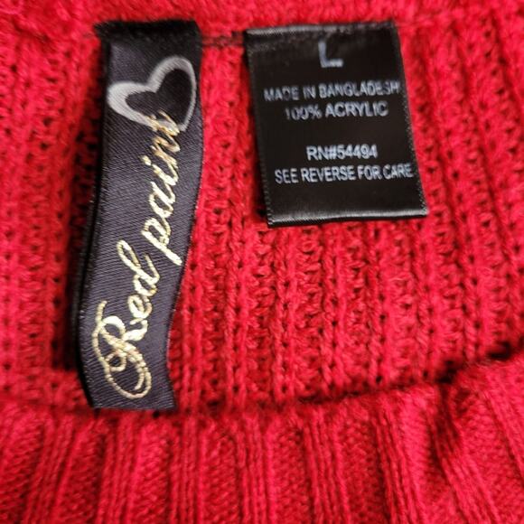 Red Blk Striped Sweater Dress L Bodycon Knit Short Sleeve Siren Coquette Holiday - Picture 7 of 9